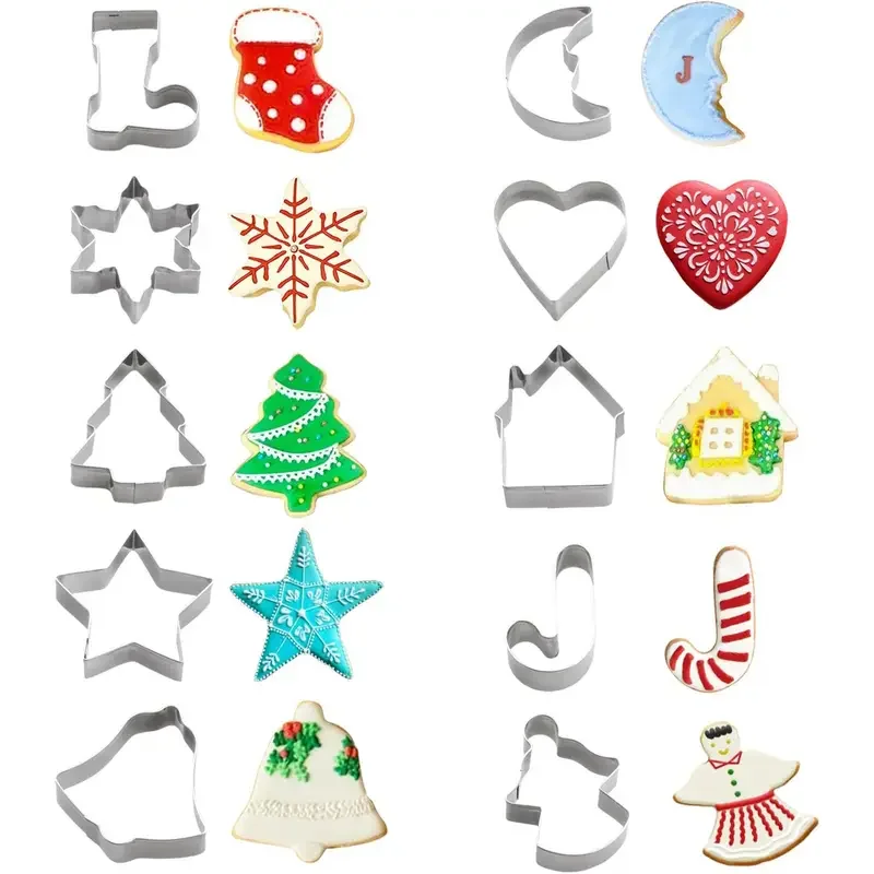 10PC Christmas Cookie Cutter Set-Stainless Steel Biscuit Mould with 10 Shapes for Baking Tools DIY Holiday Cookies for Beginner