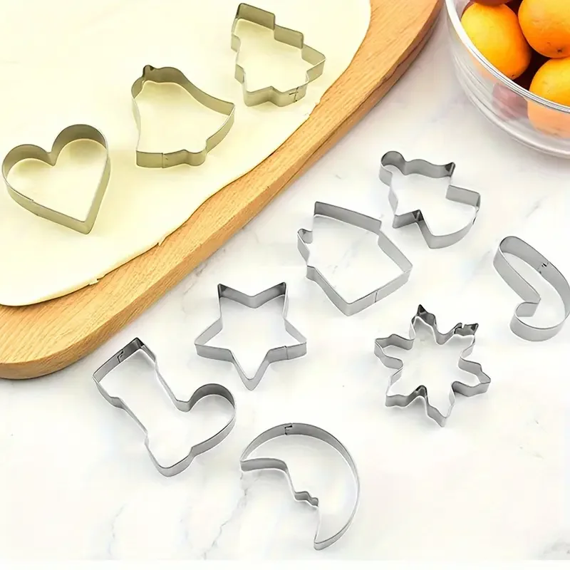 10PC Christmas Cookie Cutter Set-Stainless Steel Biscuit Mould with 10 Shapes for Baking Tools DIY Holiday Cookies for Beginner