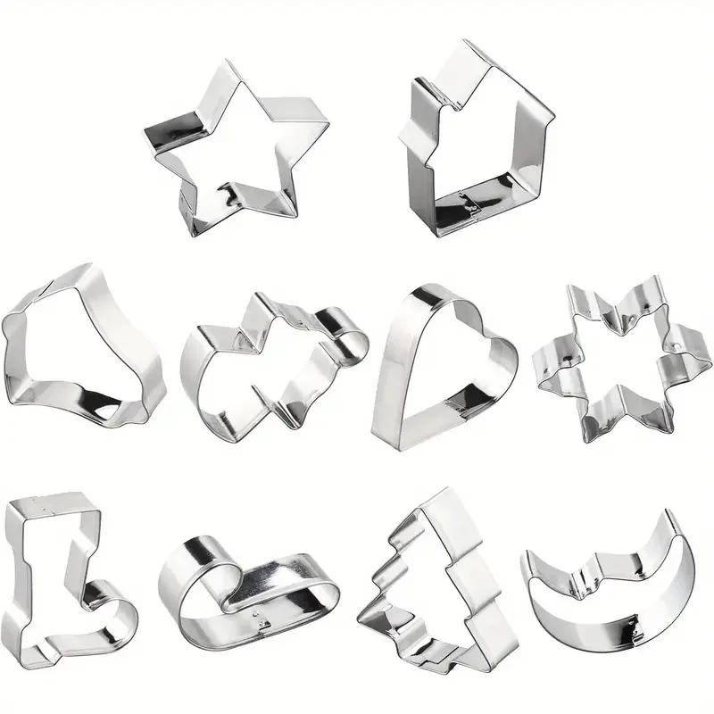 10PC Christmas Cookie Cutter Set-Stainless Steel Biscuit Mould with 10 Shapes for Baking Tools DIY Holiday Cookies for Beginner