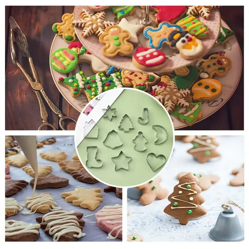 10PC Christmas Cookie Cutter Set-Stainless Steel Biscuit Mould with 10 Shapes for Baking Tools DIY Holiday Cookies for Beginner