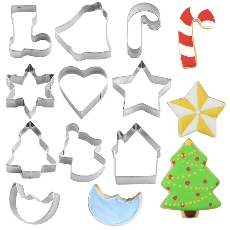 10PC Christmas Cookie Cutter Set-Stainless Steel Biscuit Mould with 10 Shapes for Baking Tools DIY Holiday Cookies for Beginner