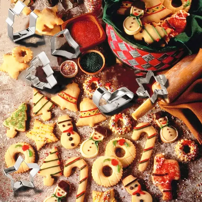 10PC Christmas Cookie Cutter Set-Stainless Steel Biscuit Mould with 10 Shapes for Baking Tools DIY Holiday Cookies for Beginner