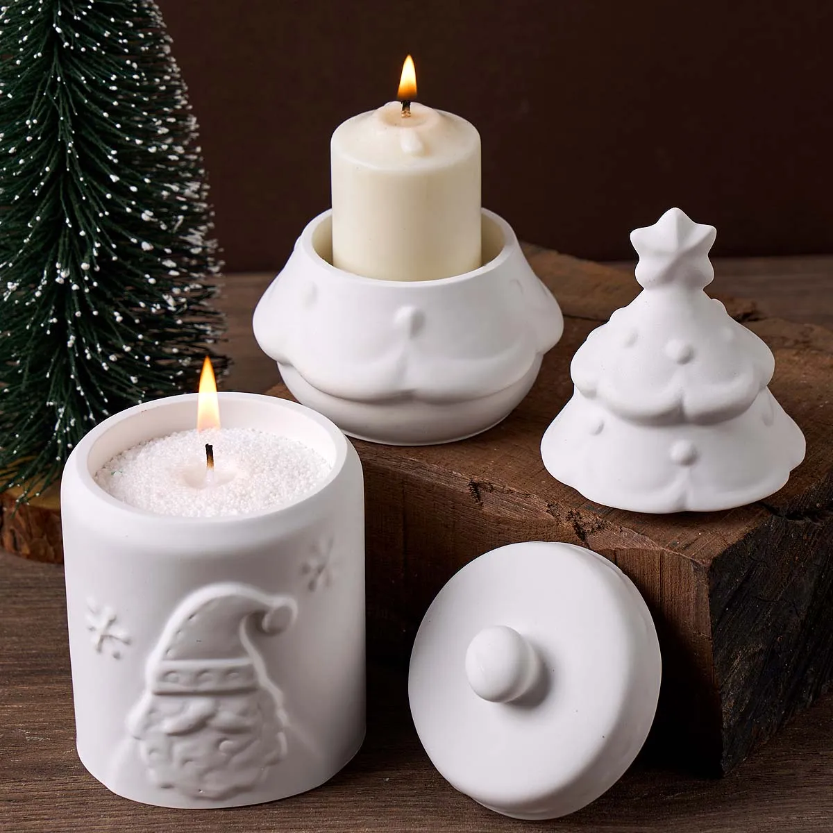 Christmas Tree Santa Claus Candle Jar Mold DIY Handmade Christmas Ornament Plaster Resin Craft Casting Molds Home Party Decor