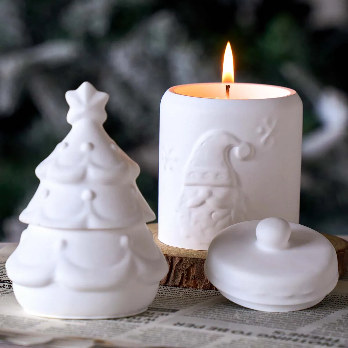 Christmas Tree Santa Claus Candle Jar Mold DIY Handmade Christmas Ornament Plaster Resin Craft Casting Molds Home Party Decor