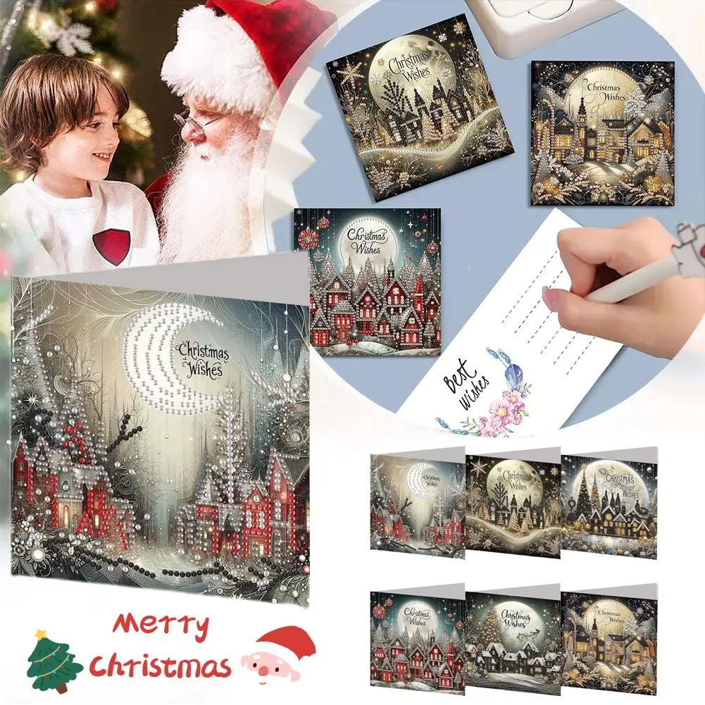 6pcs DIY Diamond Painting Greeting Cards Christmas Rhinestone Art Mosaic Postcards Festive Holiday Celebration Craft Gift Set