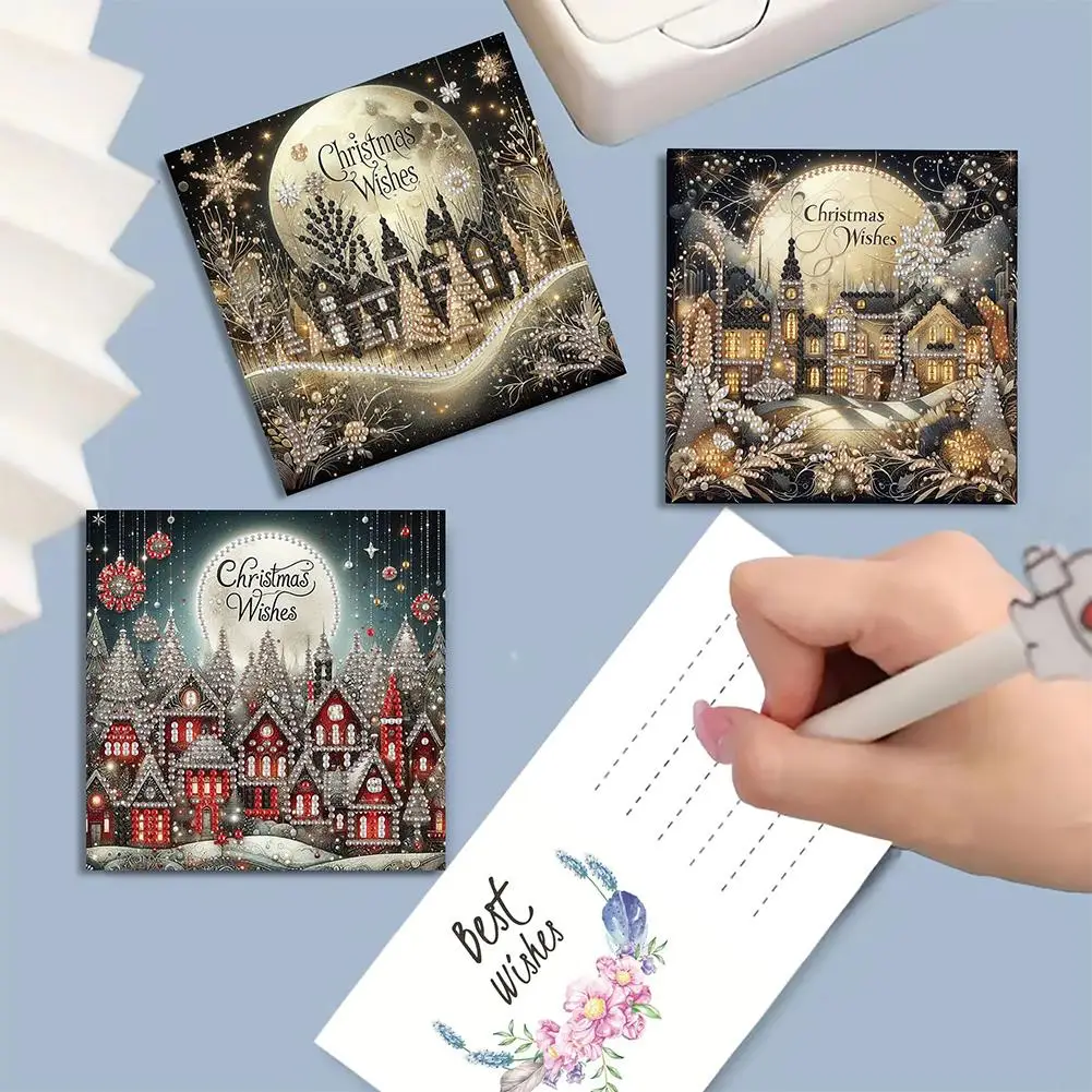 6pcs DIY Diamond Painting Greeting Cards Christmas Rhinestone Art Mosaic Postcards Festive Holiday Celebration Craft Gift Set