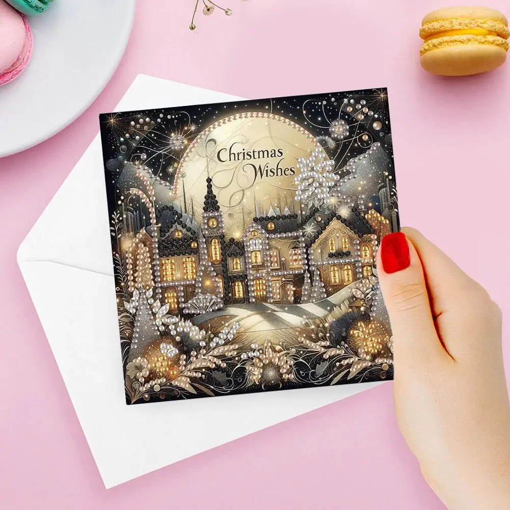 6pcs DIY Diamond Painting Greeting Cards Christmas Rhinestone Art Mosaic Postcards Festive Holiday Celebration Craft Gift Set