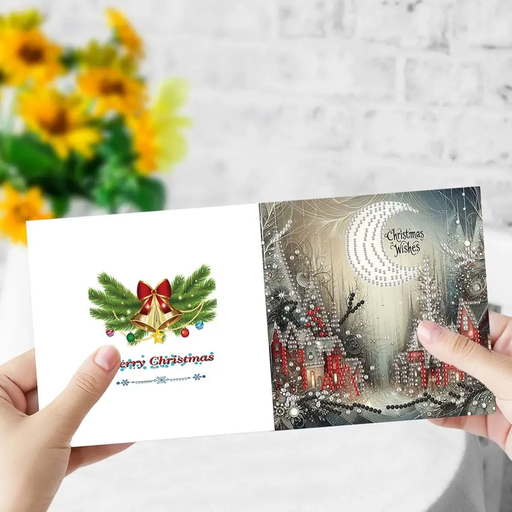 6pcs DIY Diamond Painting Greeting Cards Christmas Rhinestone Art Mosaic Postcards Festive Holiday Celebration Craft Gift Set