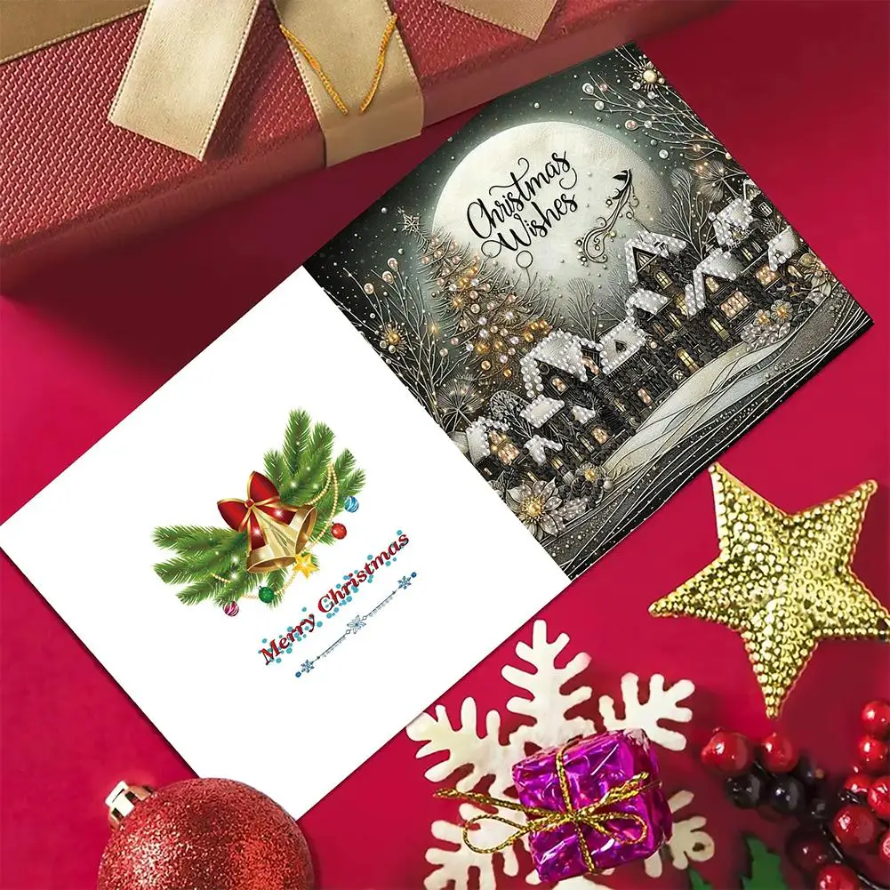 6pcs DIY Diamond Painting Greeting Cards Christmas Rhinestone Art Mosaic Postcards Festive Holiday Celebration Craft Gift Set