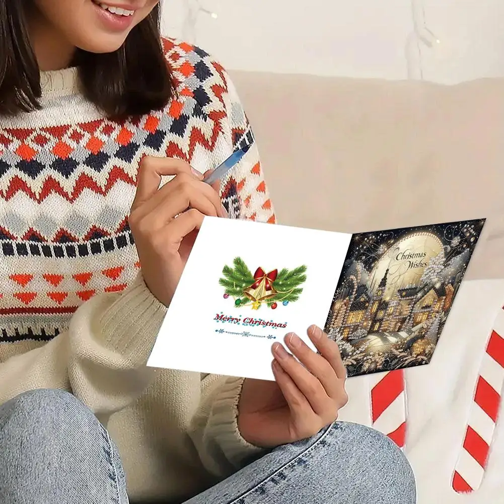 6pcs DIY Diamond Painting Greeting Cards Christmas Rhinestone Art Mosaic Postcards Festive Holiday Celebration Craft Gift Set