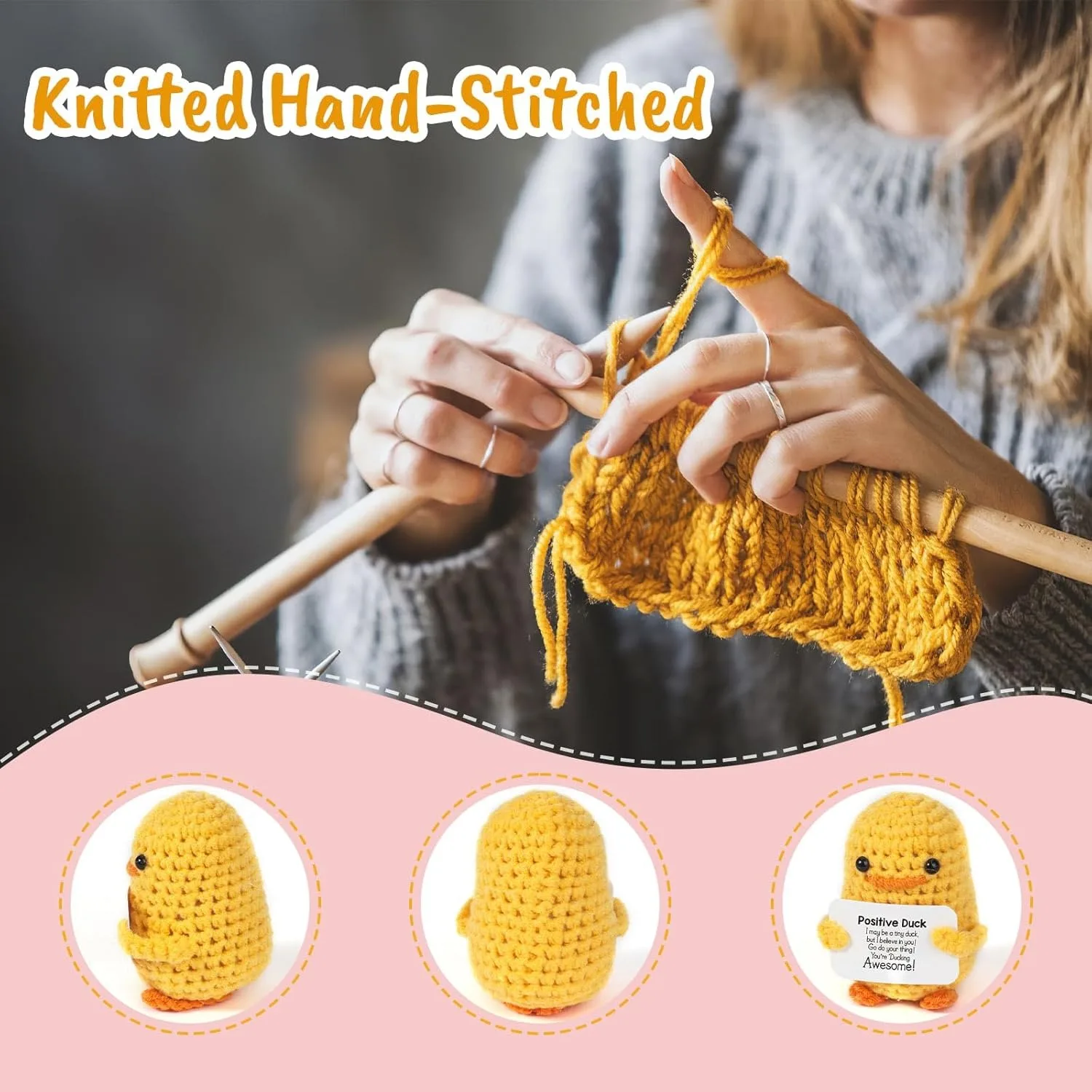 1 Piece of Mini Positive Energy Crochet Animal, Fun and Inspirational Birthday Gift for Women, Men, Friends, and Colleagues, in the Shape of a Shark, Duck, or Cat, Comes with a Positive Energy Card, Warm and Cute Decoration for Birthdays, Christmas, and Valentine's Day