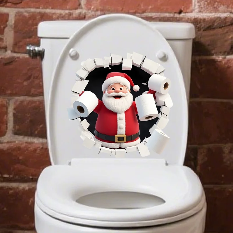 1pc Wall-Breaking Santa Creative Toilet Sticker Christmas Decoration Suitable for Bathroom and Bedroom Self-adhesive Decoration