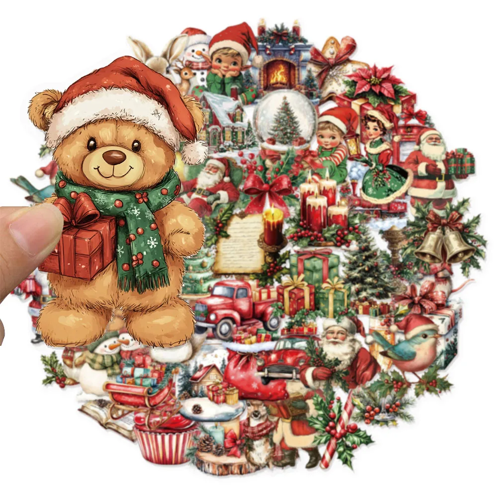50PCS Retro Christmas Party Decoration Christmas Gift Stickers Phone Cases, Water Cups, Tablet Labels Waterproof Stickers