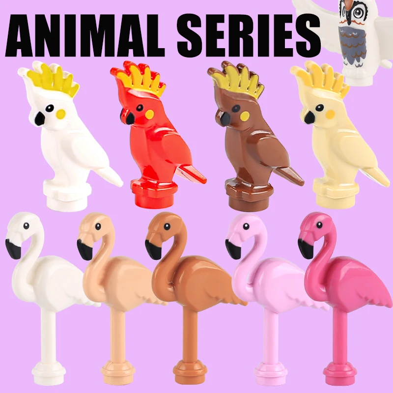 DIY City Street View Animal Series Building Blocks Zoo Pet Flamingo Owl Parrot Farm Accessories Bricks Friends Christmas Toys