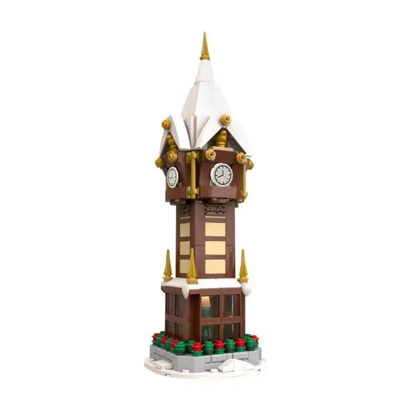 345PCS MOC Building Blocks Winter Village Christmas Street Clock Tower Street View Series Toy Gifts Finished Size 8 * 8 * 25CM