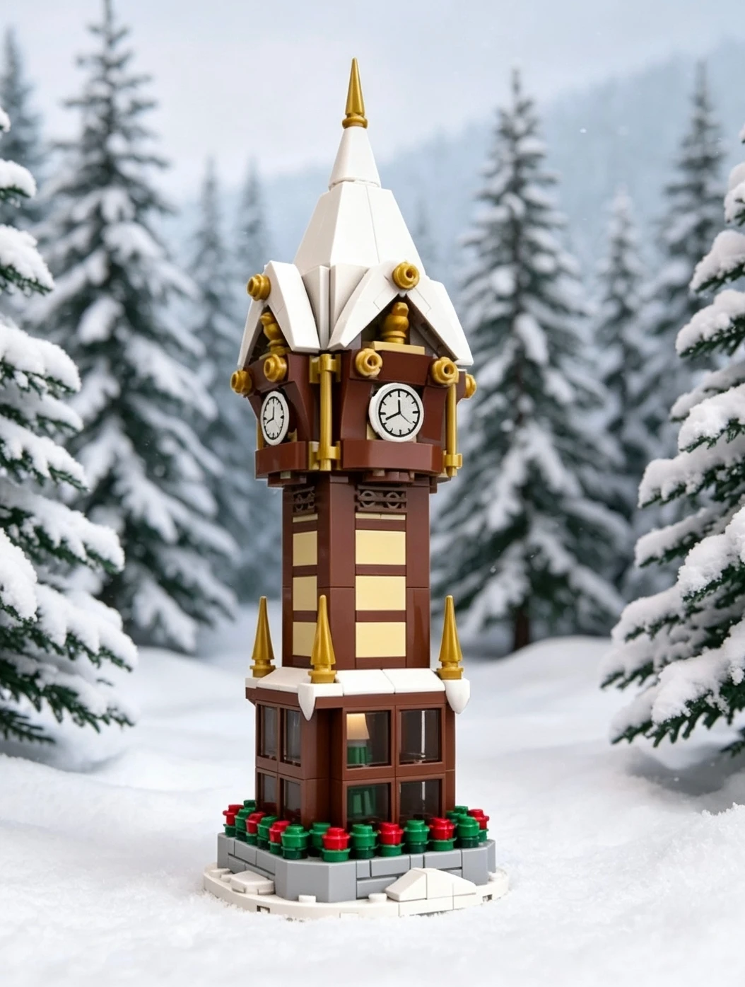345PCS MOC Building Blocks Winter Village Christmas Street Clock Tower Street View Series Toy Gifts Finished Size 8 * 8 * 25CM
