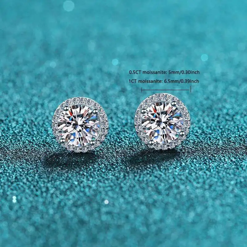 SG 925 Sterling Silver 0.5/1/5 Carat Moissanite Round Earrings Zircon Moissanite Jewelry Christmas Gift D VVS1 For Women