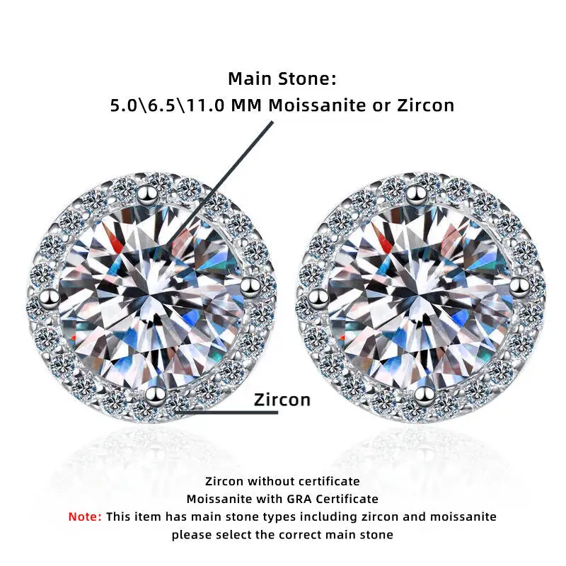 SG 925 Sterling Silver 0.5/1/5 Carat Moissanite Round Earrings Zircon Moissanite Jewelry Christmas Gift D VVS1 For Women