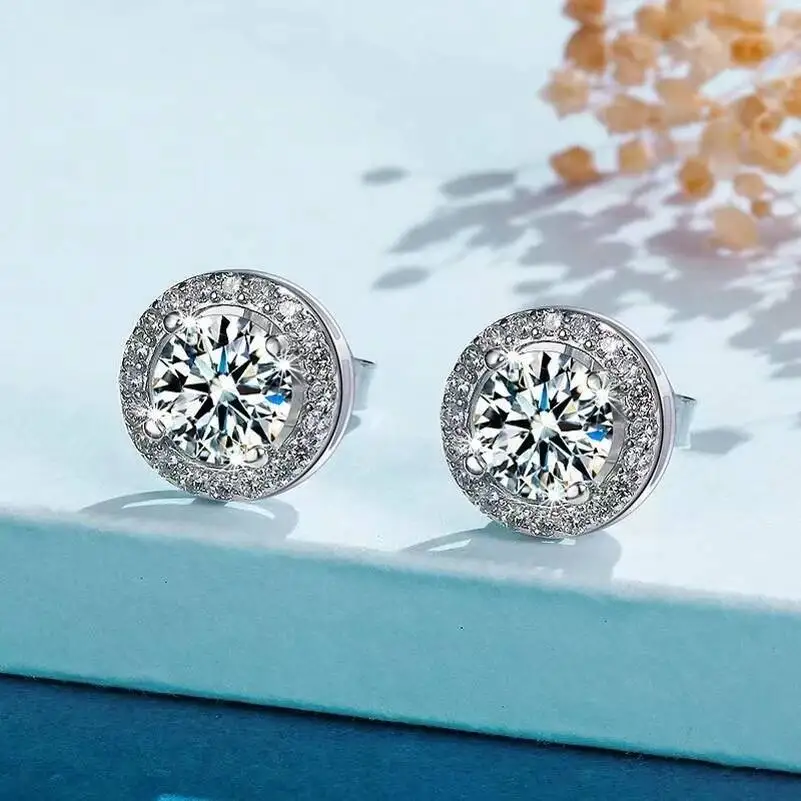 SG 925 Sterling Silver 0.5/1/5 Carat Moissanite Round Earrings Zircon Moissanite Jewelry Christmas Gift D VVS1 For Women