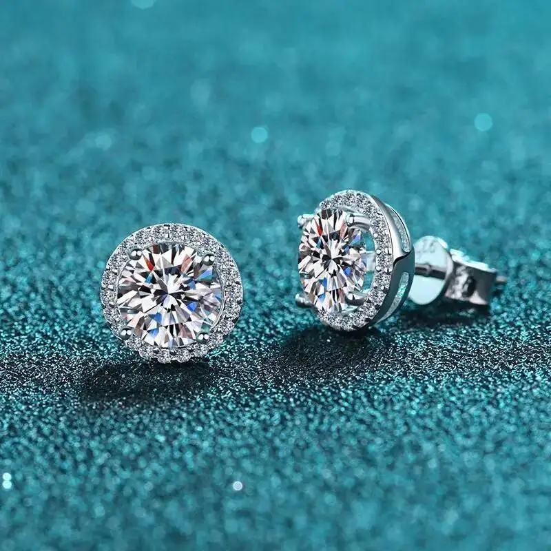 SG 925 Sterling Silver 0.5/1/5 Carat Moissanite Round Earrings Zircon Moissanite Jewelry Christmas Gift D VVS1 For Women