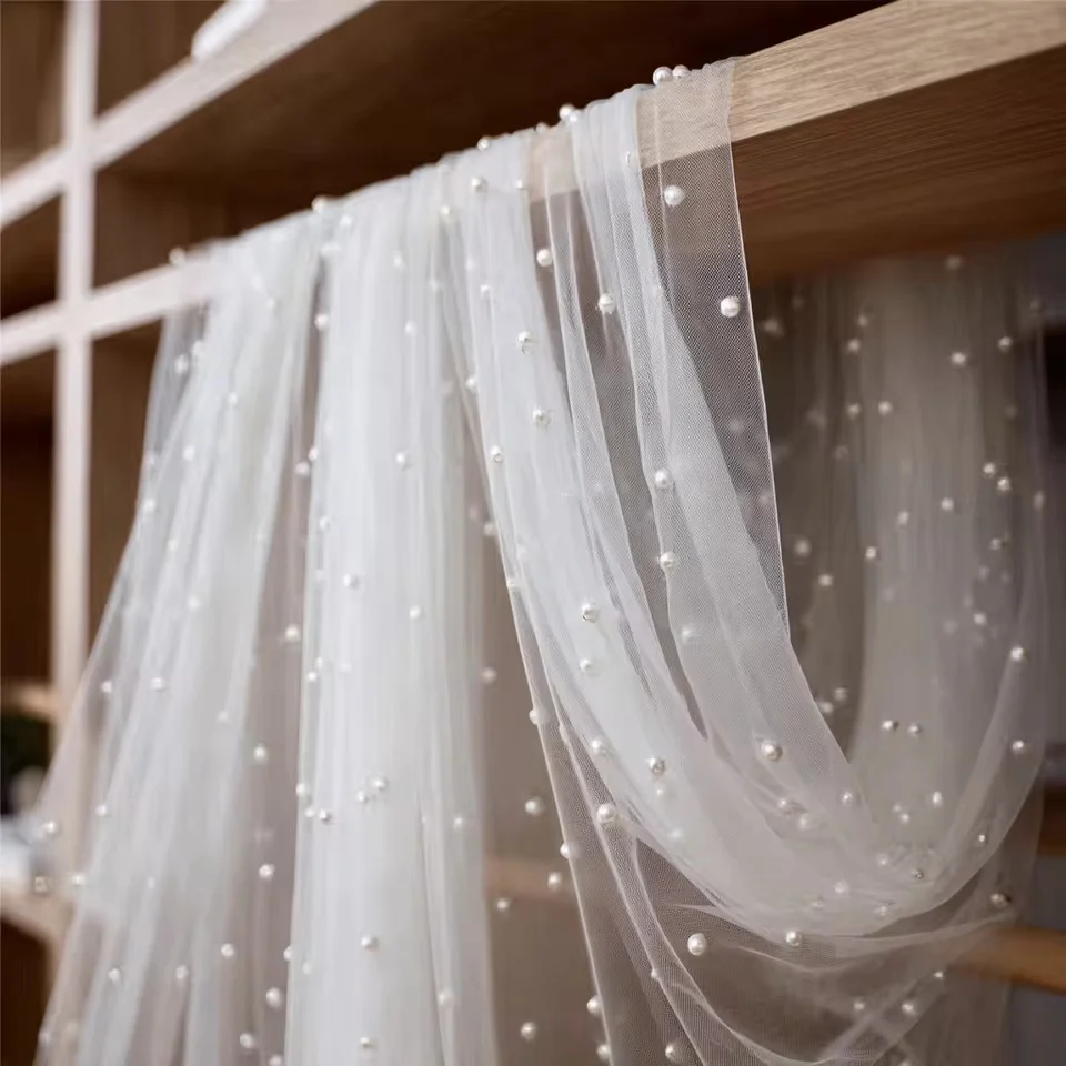 Pearl Tablecloth Bulk Table Runner Pearl Veil Lace Tulle Fabrics perfect for wedding parties and events, and an ideal Christmas
