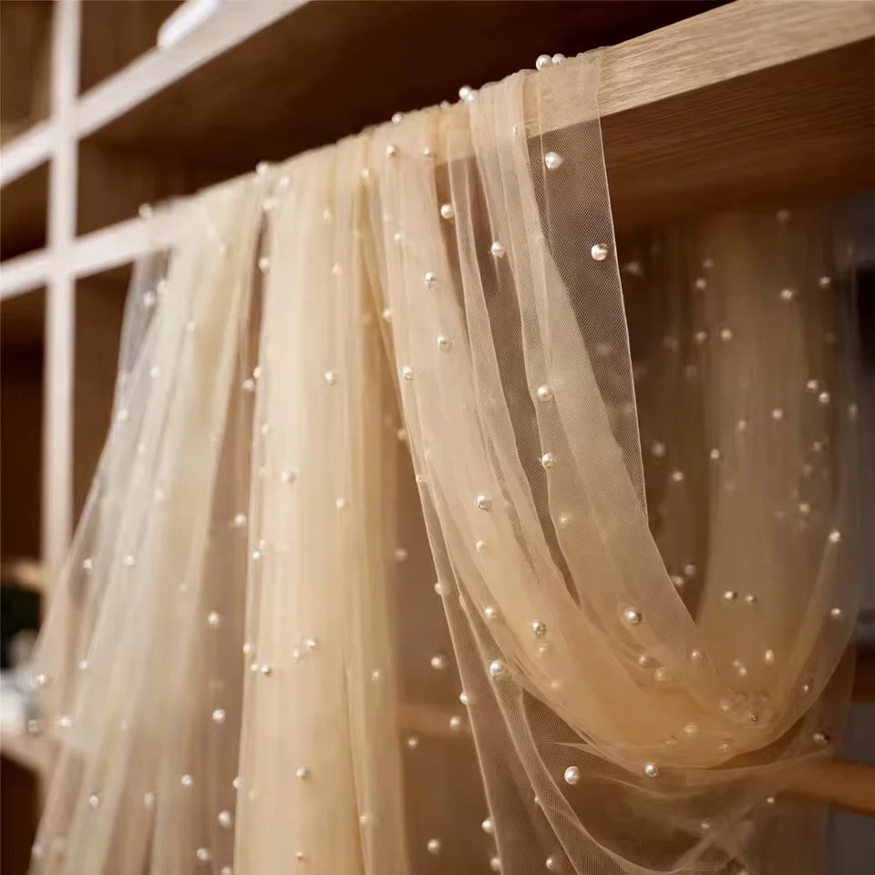Pearl Tablecloth Bulk Table Runner Pearl Veil Lace Tulle Fabrics perfect for wedding parties and events, and an ideal Christmas