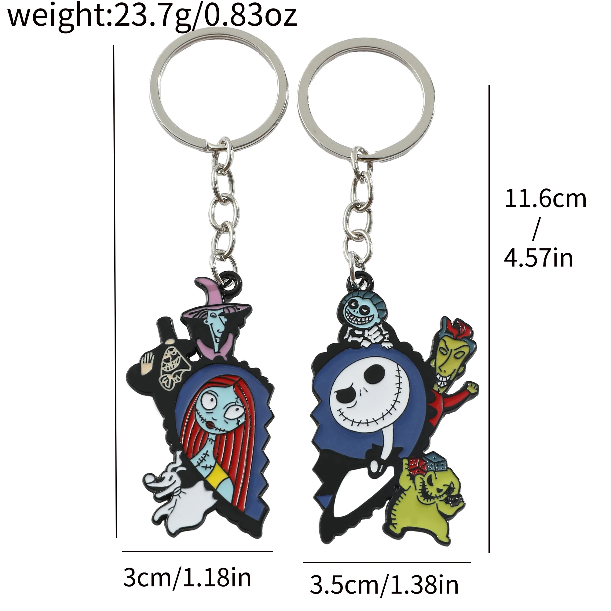 the Nightmare before Christmas Keyrings - Cartoon Heart Sally & Jack Skellington Key Chains - Friends Backpack Ornament