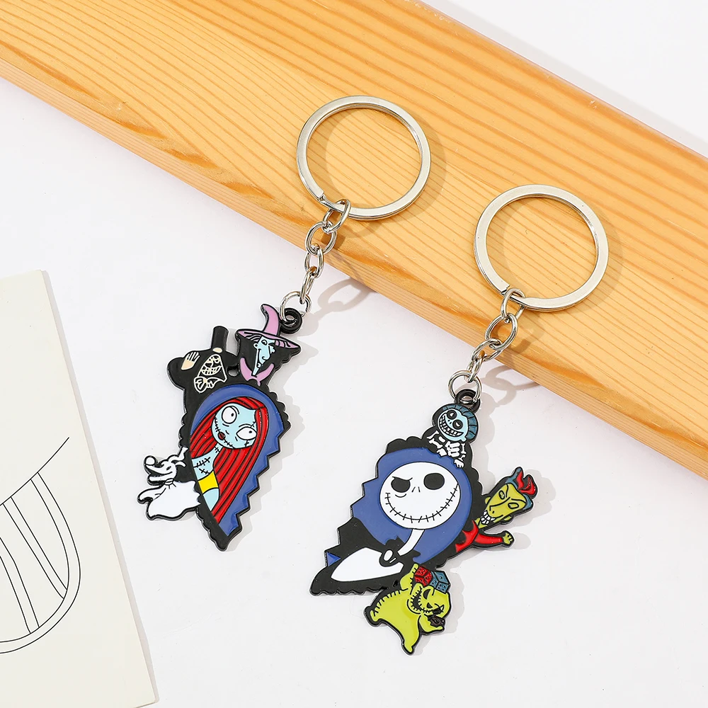 the Nightmare before Christmas Keyrings - Cartoon Heart Sally & Jack Skellington Key Chains - Friends Backpack Ornament