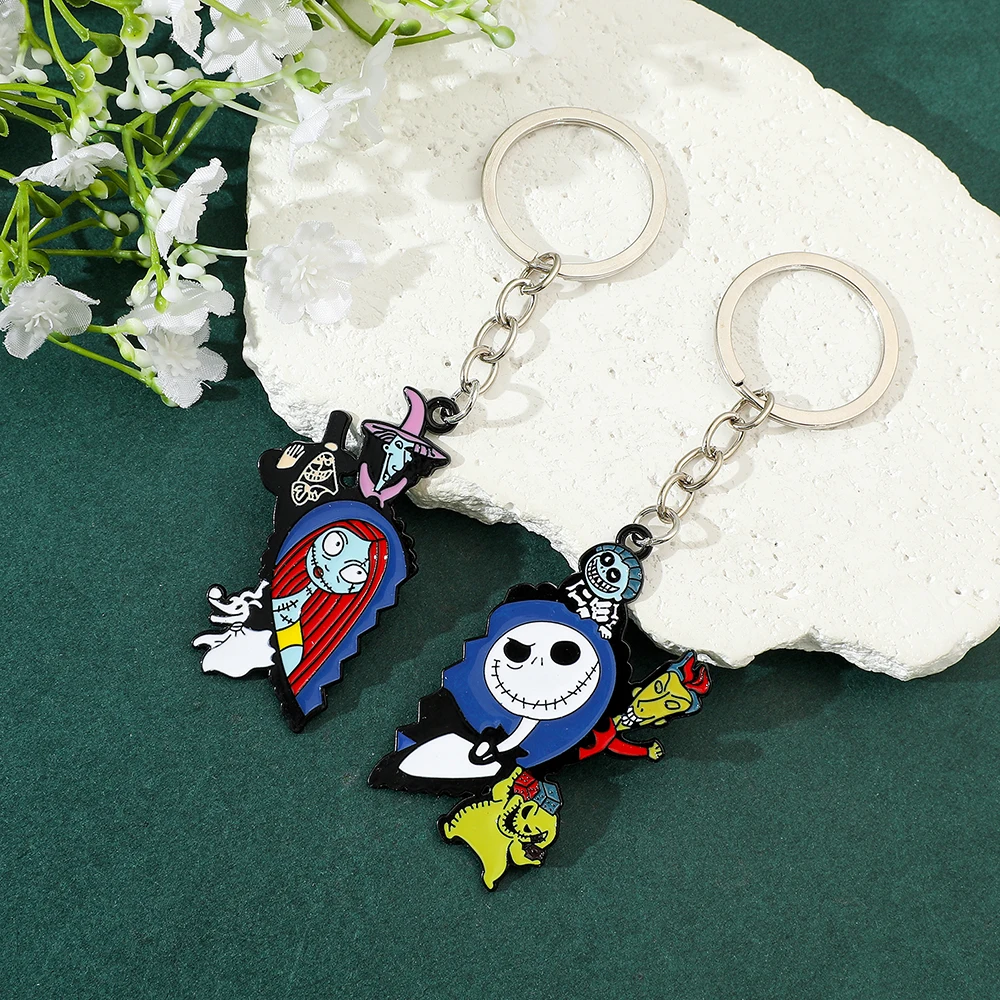 the Nightmare before Christmas Keyrings - Cartoon Heart Sally & Jack Skellington Key Chains - Friends Backpack Ornament