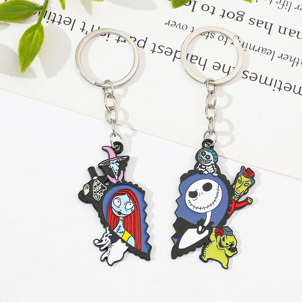 the Nightmare before Christmas Keyrings - Cartoon Heart Sally & Jack Skellington Key Chains - Friends Backpack Ornament
