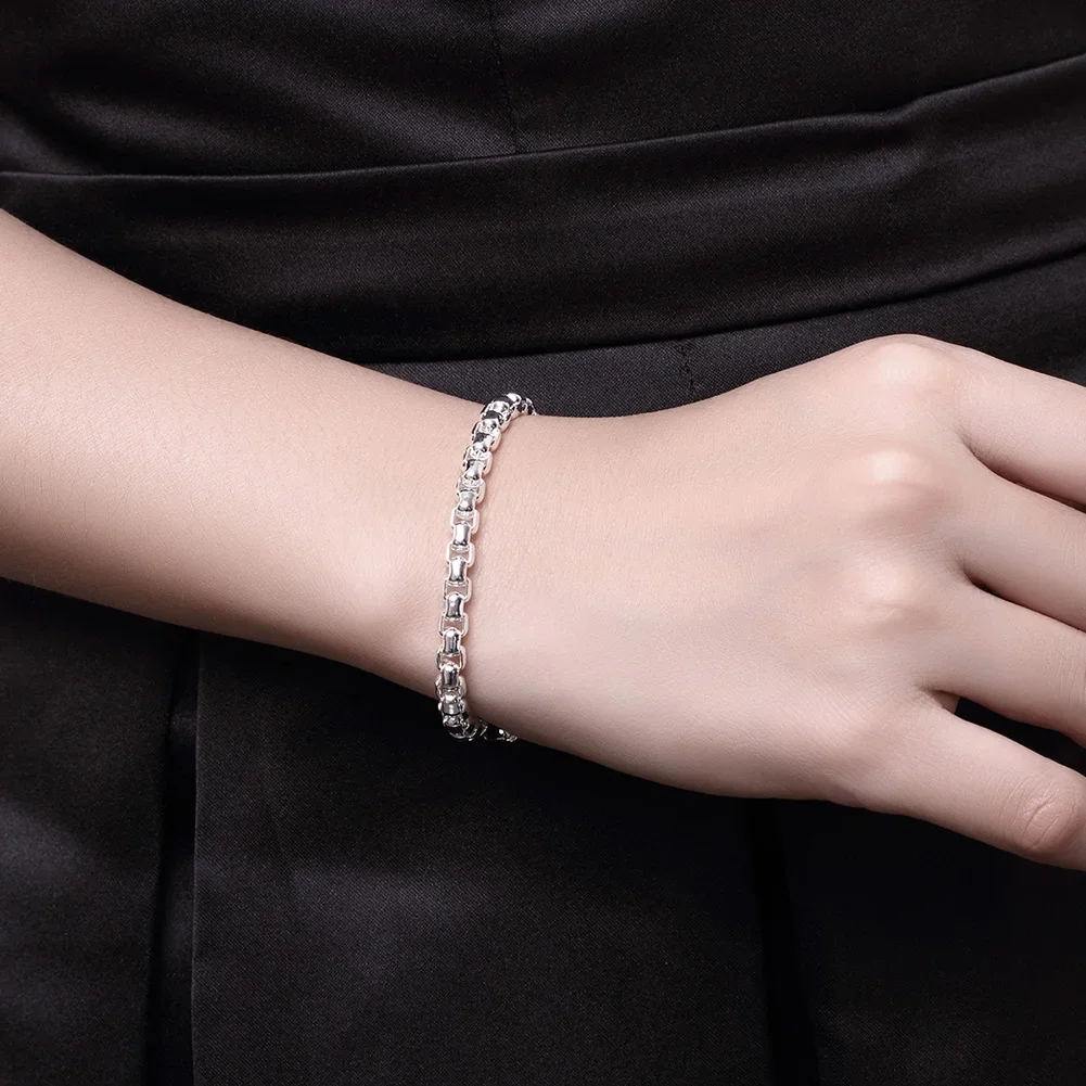 Noble Nice 925 Sterling Silver Geometric 4MM Chain Bracelets for Women Wedding Party Christmas Gifts Fashion Jewelry