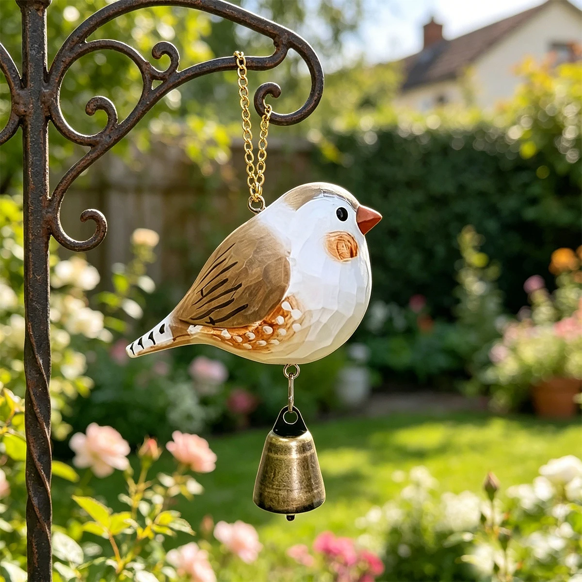 1Pc Hanging Wind Chime, Unique Hand-Carved Wooden Bird Statue Ornament, Painted Wooden Bird Sculpture, Home Decoration, Hanging Decoration, Outdoor Garden Decoration, Exquisite Craftsmanship, Unique Holiday Gift, Thanksgiving, Mother's Day, Christmas Decoration, Doorbell Decoration