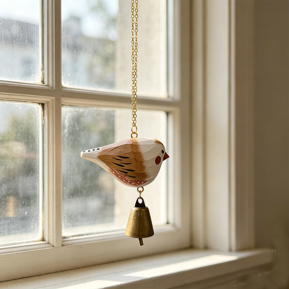 1Pc Hanging Wind Chime, Unique Hand-Carved Wooden Bird Statue Ornament, Painted Wooden Bird Sculpture, Home Decoration, Hanging Decoration, Outdoor Garden Decoration, Exquisite Craftsmanship, Unique Holiday Gift, Thanksgiving, Mother's Day, Christmas Decoration, Doorbell Decoration