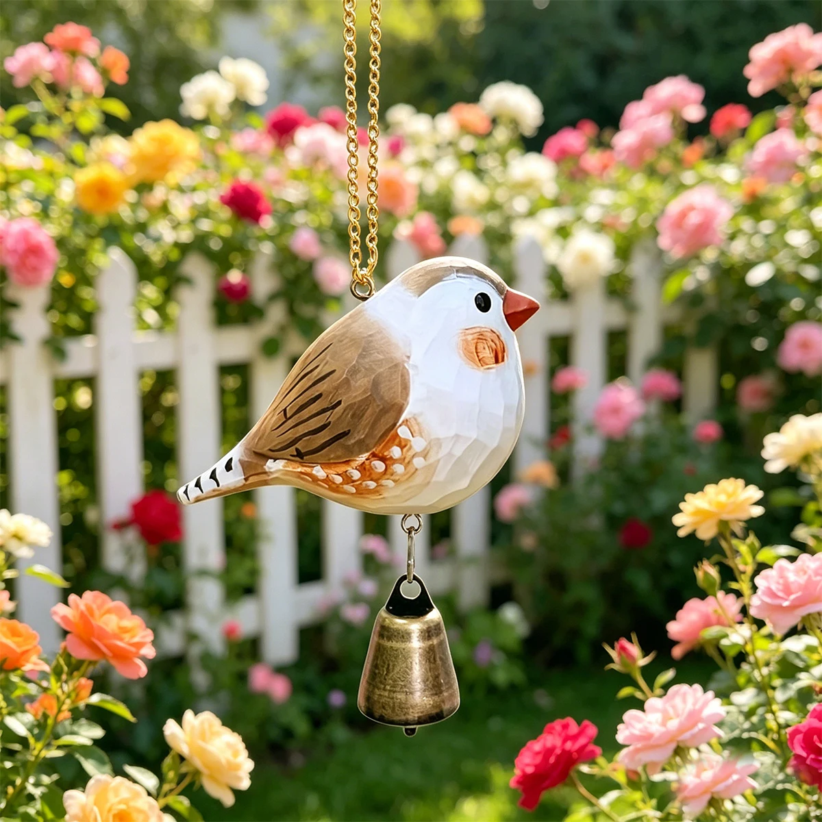 1Pc Hanging Wind Chime, Unique Hand-Carved Wooden Bird Statue Ornament, Painted Wooden Bird Sculpture, Home Decoration, Hanging Decoration, Outdoor Garden Decoration, Exquisite Craftsmanship, Unique Holiday Gift, Thanksgiving, Mother's Day, Christmas Decoration, Doorbell Decoration