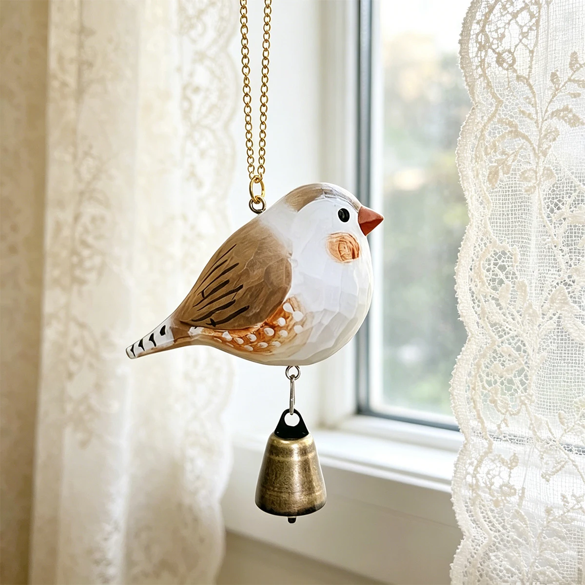 1Pc Hanging Wind Chime, Unique Hand-Carved Wooden Bird Statue Ornament, Painted Wooden Bird Sculpture, Home Decoration, Hanging Decoration, Outdoor Garden Decoration, Exquisite Craftsmanship, Unique Holiday Gift, Thanksgiving, Mother's Day, Christmas Decoration, Doorbell Decoration