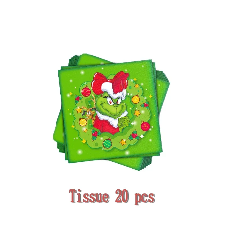 Christmas Grinch Birthday Party dinnerware Disposable Banner Cake Topper Hanging Flag Grinch Balloons Birthday Decoration set