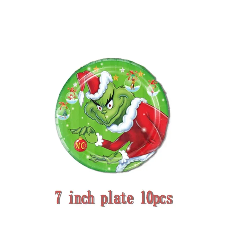 Christmas Grinch Birthday Party dinnerware Disposable Banner Cake Topper Hanging Flag Grinch Balloons Birthday Decoration set
