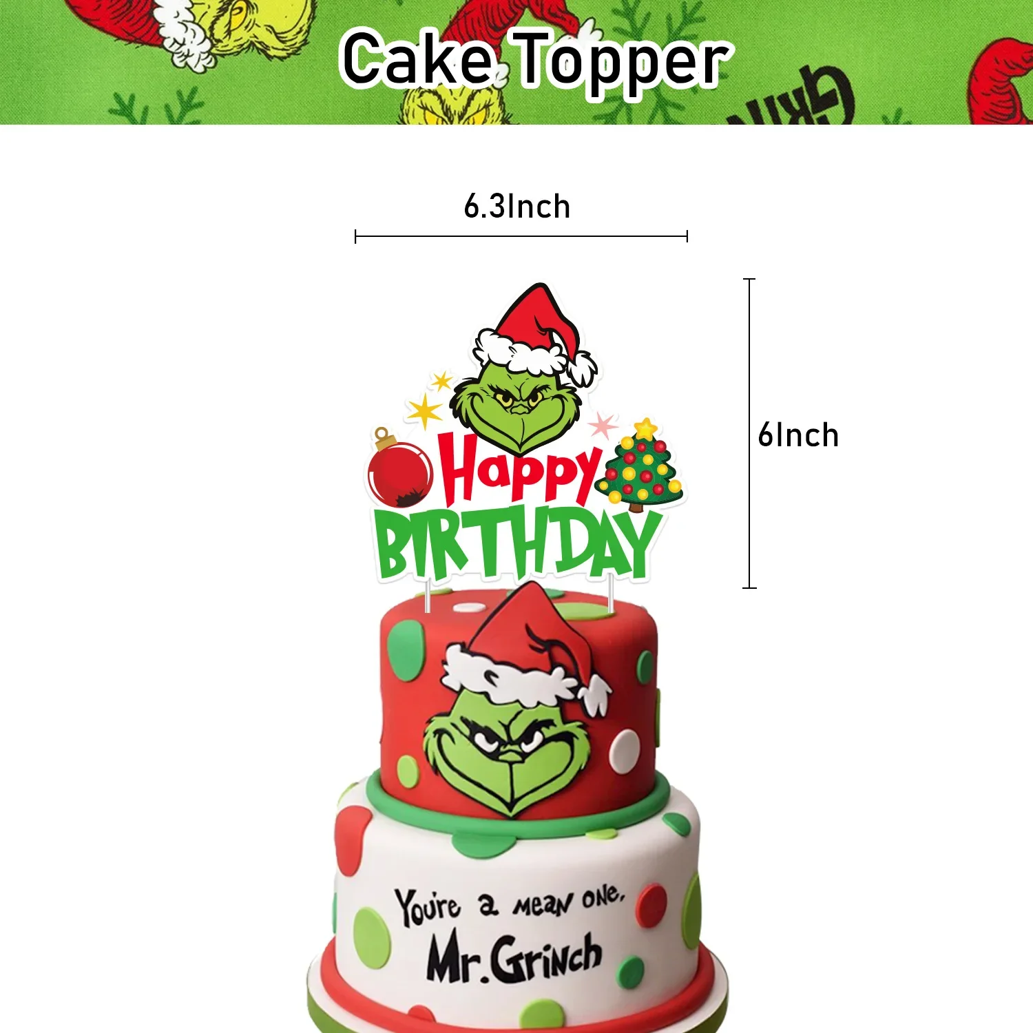 Christmas Grinch Birthday Party dinnerware Disposable Banner Cake Topper Hanging Flag Grinch Balloons Birthday Decoration set