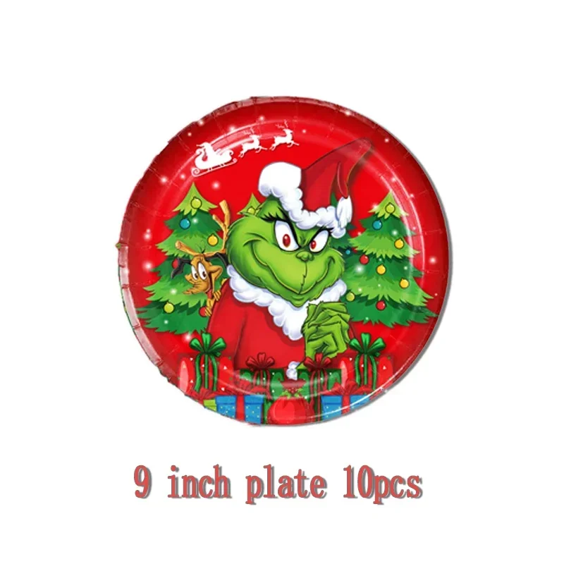 Christmas Grinch Birthday Party dinnerware Disposable Banner Cake Topper Hanging Flag Grinch Balloons Birthday Decoration set