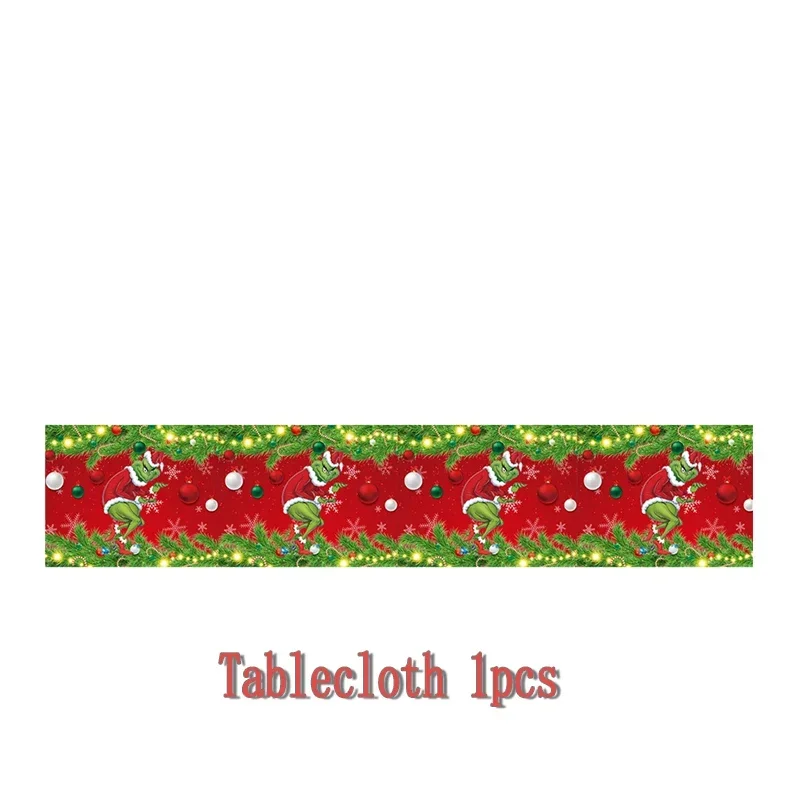 Christmas Grinch Birthday Party dinnerware Disposable Banner Cake Topper Hanging Flag Grinch Balloons Birthday Decoration set