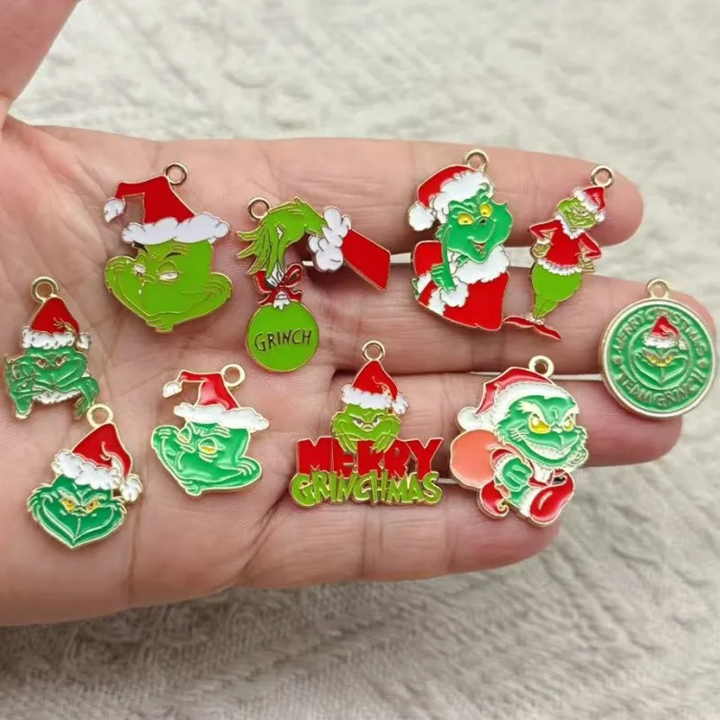 10pcs Cartoon Christmas Anime Charms for Jewelry Making Enamel Earring Phone Pendant Diy Accessories Alloy Metal Plated