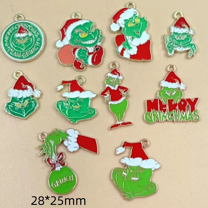 10pcs Cartoon Christmas Anime Charms for Jewelry Making Enamel Earring Phone Pendant Diy Accessories Alloy Metal Plated