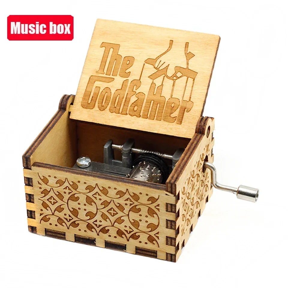 Hotsale 58 styles Anime Antique carved Wooden Hand Crank Music Box figure Christmas Birthday Gift Home Decoration