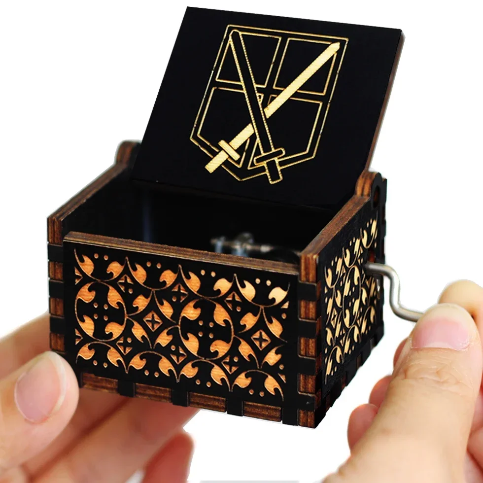 Hotsale 58 styles Anime Antique carved Wooden Hand Crank Music Box figure Christmas Birthday Gift Home Decoration