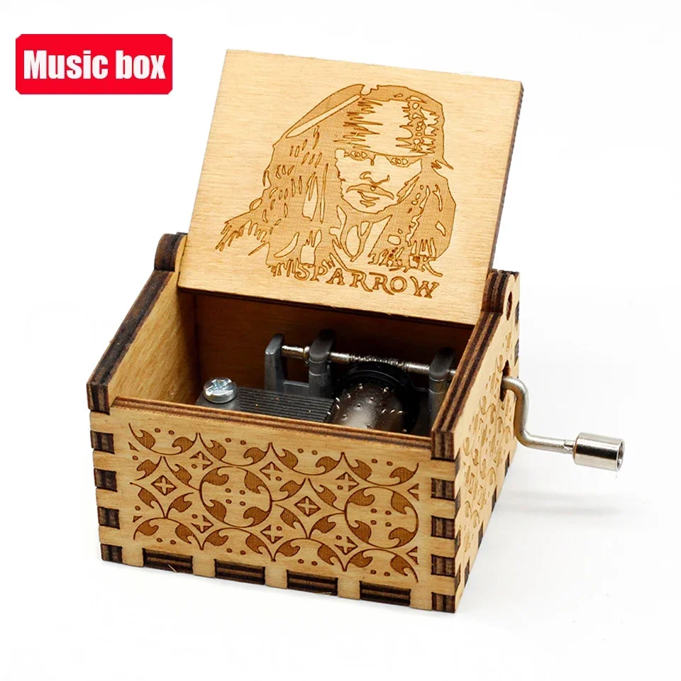 Hotsale 58 styles Anime Antique carved Wooden Hand Crank Music Box figure Christmas Birthday Gift Home Decoration