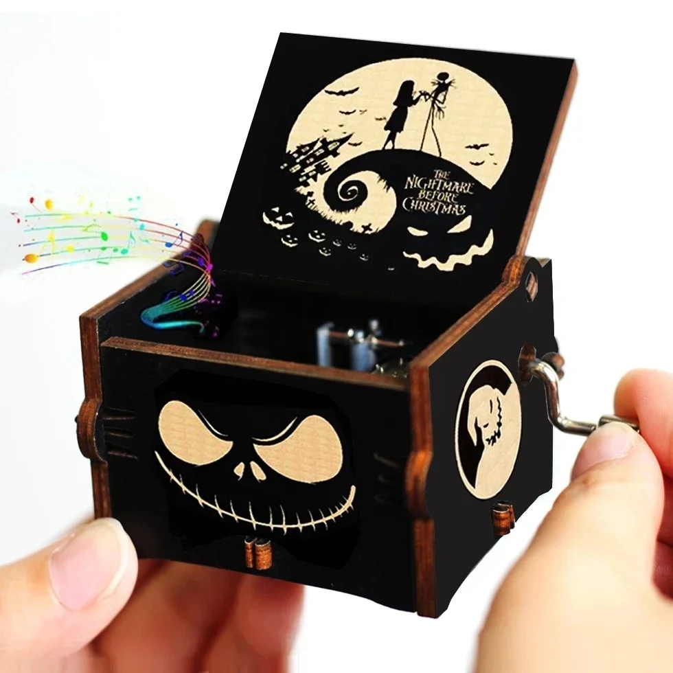 Hotsale 58 styles Anime Antique carved Wooden Hand Crank Music Box figure Christmas Birthday Gift Home Decoration