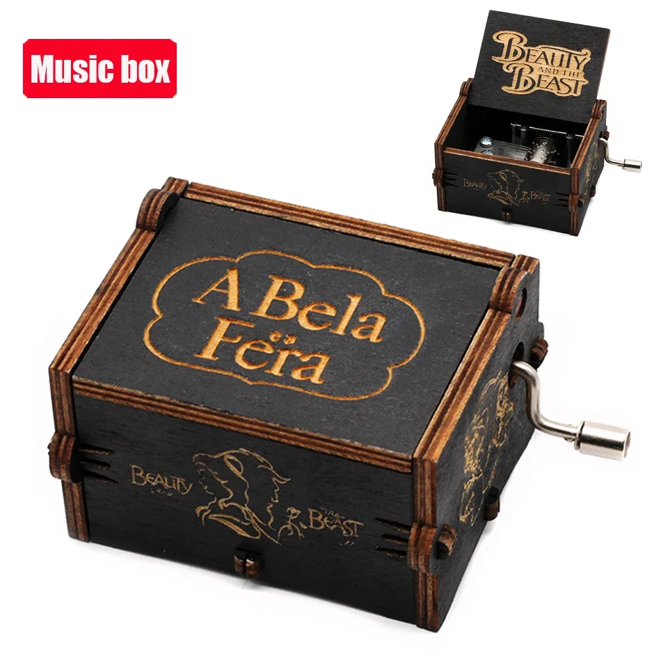 Hotsale 58 styles Anime Antique carved Wooden Hand Crank Music Box figure Christmas Birthday Gift Home Decoration
