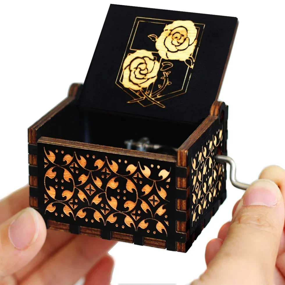 Hotsale 58 styles Anime Antique carved Wooden Hand Crank Music Box figure Christmas Birthday Gift Home Decoration