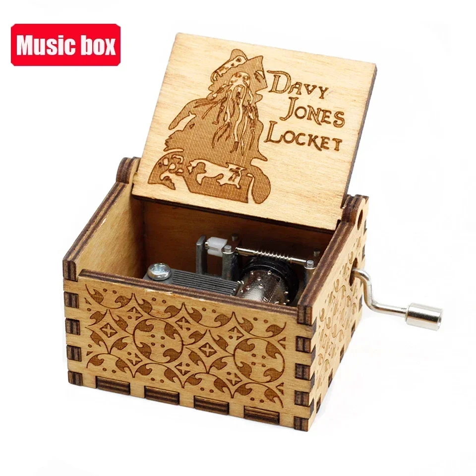 Hotsale 58 styles Anime Antique carved Wooden Hand Crank Music Box figure Christmas Birthday Gift Home Decoration