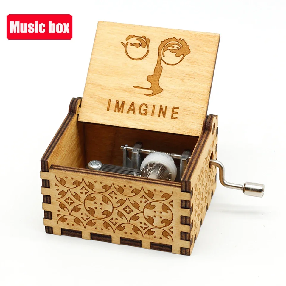 Hotsale 58 styles Anime Antique carved Wooden Hand Crank Music Box figure Christmas Birthday Gift Home Decoration